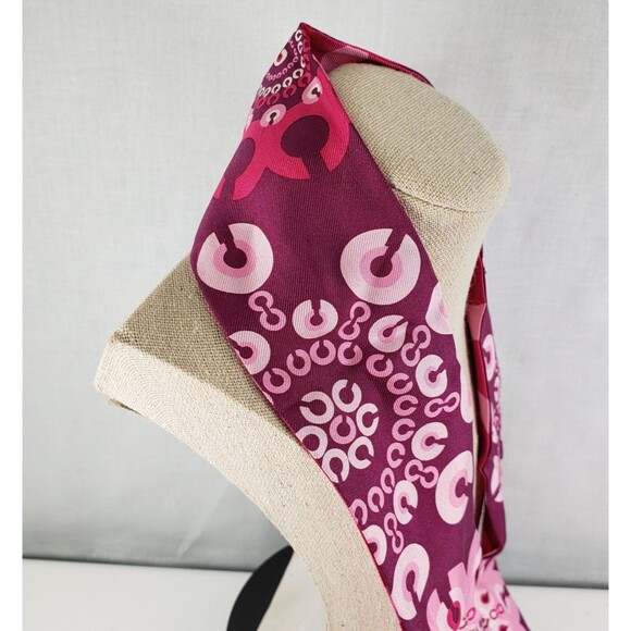 COACH Breast Cancer Awareness Slim Scarf Signature Logo Pink Red Silk Reversible - Picture 5 of 16